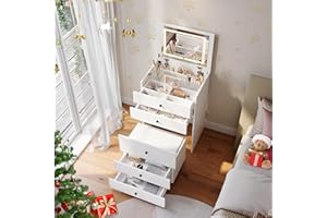 SONNI Toaletka 3 w 1 ze składanym lustrem i diodami LED, widoczna szklana pokrywka kosmetyczna 4 szuflady, stołek do przechowywania z 4 kółkami uniwersalne, toaletka do sypialni, biały, 60 x 45 x