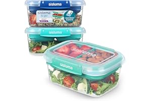 Sistema TO GO Stax Szczelne pojemniki do przechowywania żywności, 1 l, hermetyczne i nadające się do układania w stos, z pokrywkami, szkolne pudełka na lunch, bez BPA, 3 szt., miętowy morski