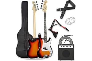 3rd Avenue 3/4 Größe Mini Electric Bass Gitarren -Anfänger -Pack -Kit Mit 15 W -Verstärker, Beutel, Kabel, Riemen, Ständer Und Ersatzschnitten - Schwarz