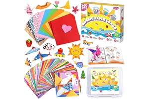 Funtopia Kit D'Origami pour Enfants de 5 à 12 Ans, 260 Feuilles de Papier Origami avec 99 Modèles et Instructions de Pliage en Français, pour Garçons et Filles, Activités de École, Vacances, Jouet