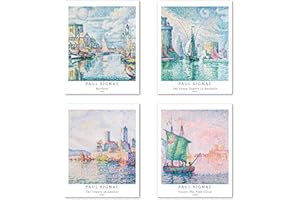 Berkin Arts Peinture de Modèle d'art Décoratif en 4 Pièces, Décoration Murale d'image de Motif de Paysage Sans Cadre, taille du papier d'art: 28x35 cm, Esthétique Pour Chambre Paul Signac Paintings