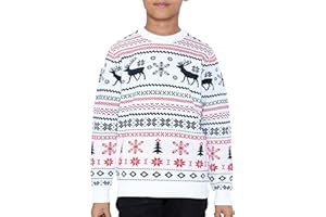 NOROZE Boys Girls Christmas Jumper Long Sleeve Fairisle Reindeer Snowflake Xmas Tree Knitted Crewneck Novelty Sweaters for Winter and Holiday Parties