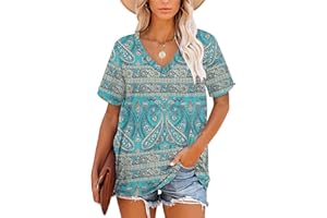 MOLERANI T-shirty dla kobiet z krótkim rękawem dekolt w serek paski letnie topy na co dzień luźna koszulka