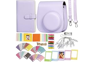 Revefilms, Accesorios Instax Mini 12 Lila - Funda, Álbum, Pinzas Led, Correa, Pegatinas y Marcos - Accesorios compatibles con Instax Mini 11 Lila y Mini 12.