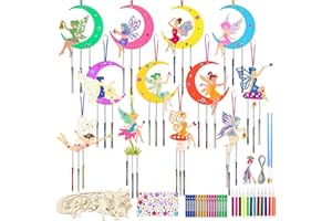 Zeuwets Kit de Hadas en Madera DIY, 12 Piezas Hada Carillón de Viento, Princesa Manualidades para Ninos, Hadas en Madera para Pintar de Bricolaje, Creativo Cumpleaños Regalo para Niños 5 a 12 Años