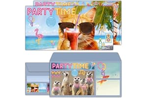 ‎BREITENWERK BREITENWERK 12er Set Party-Katze Einladungskarten mit Umschlag zum Kindergeburtstag oder Party - edle Einladung für Kinder Teenager & Erwachsene