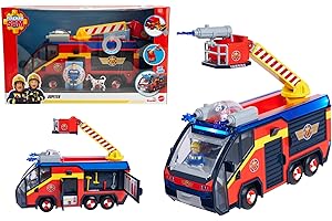 SIMBA Sam Jupiter Camion Giocattolo – Veicolo dei pompieri con luci e suoni realistici, scala estensibile, camion dei vigili del fuoco per bambini dai 3 anni in su