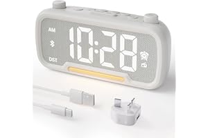 ROCAM Radio Alarm Clocks for Bedrooms,Plug in Digital Clock FM Radio with Sleep Timer, Adjustable Volume & Dimmer, Night Light, USB & Type-C Charger
