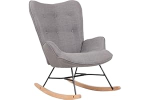 CLP Chaise A Bascule Sanka en Tissu I Fauteuil A Bascule avec Support en Métal I Fauteuil De Relaxation avec Patins en Bois Gris