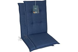 ‎LILENO HOME LILENO HOME Gartenstuhl Auflagen als [2er Set - Hochlehner] in Dunkelblau - Bequeme Liegen als Sitzauflagen für Gartenmöbel - Stuhlkissen für Gartenstühle und Klappstühle