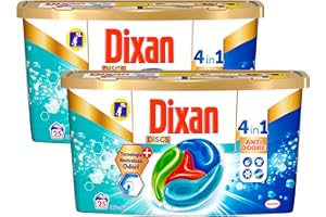 Dixan Discs Antiodore Detersivo Lavatrice Predosato in Capsule 4 in 1, 2 x 25 Lavaggi