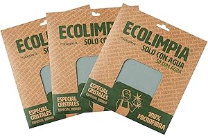 ECOLIMPIA BY JOBGAR Ecolimpia - Pack de 3 Bayetas de Microfibra para Cristales | Limpieza Solo con Agua | Fabricadas en España | Certificadas OEKOTEX y FSC | Reutilizables y Ecológicas | Sin Rastros ni Pelusas (Verde)