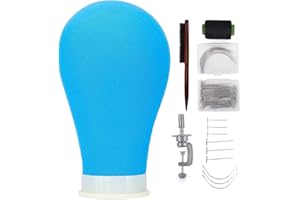 AIMEI Neverland Beauty 22 Inch Cork Canvas Block Head Training Head Wig Hat Sunglasses Display Wig Making Styling Head Mannequin Head Model Blue with T- Pins Hair brush Table Clamp