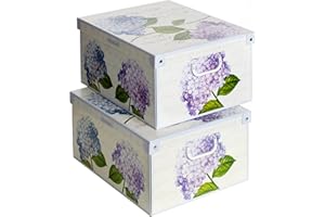 LAVATELLI Collection Ortensie Hydrangeas, Decorative Storage Box, Cardboard Storage Boxes with Lids, Storage Boxes with Lids and Handles, Clothes Storage, Toy Storage, Box Storage, 2 Boxes