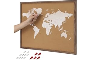 Navaris Bacheca in Sughero - Lavagna Mappamondo da Parete 70 x 50 cm - Cornice Resistente in Legno Massello - Pannello con Cartina Geografica Mappa del Mondo - con Puntine per Foto