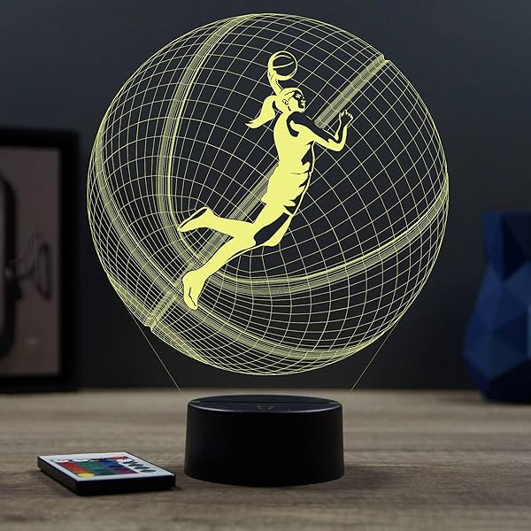 Lampe Veilleuse Basketball 3D - Projection Illusion Optique - 16 Couleurs Télécommande - Cadeau Enfant Fan De Sport - Pour Chambre Ou Déco