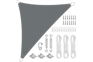AFXXE Voile D'ombrage Triangulaire 3x3x3m Avec Kit Fixation, Toile Ombrage Triangulaire Imperméable, Protection Solaire Et Anti UV, Toile D'ombrage Sans Perçage Convient aux Terrasse,Jardins et Serres（Gris）