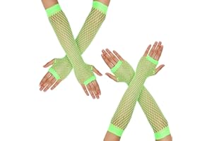 YOLEV 2 Pares Guantes de Rejilla para Mujer Guantes Largos sin Dedos Calentadores de Brazos de Color Neón Guantes de Rejilla Fiesta Retro de los años 80 Suministros para Disfraces de Discoteca