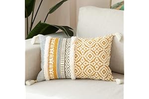 hi-home Dekoracyjna poszewka na poduszkę w stylu boho, z frędzlami, bawełniana, na sofę, 30 x 50 cm, na sofę, do sypialni, salonu, 1 sztuka (żółta)