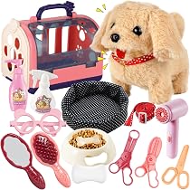 DeAO Perro De Peluche Interactivo Con Bañera Y Kit De Aseo | 15 Accesorios Para Juego De Rol De 3 A 7 Años