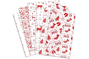 Larcenciel Papier de Soie Noël, 50 Feuilles Papier Cadeau Rouge Vintage, Arbre de Noël à Flocons de Neige Paper de Soie Emballage Craft pour les Fêtes, Nouvel An, Anniversaires, Christmas, 50x35 cm