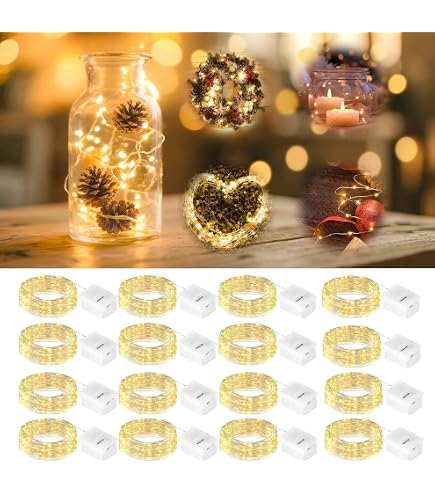 Confezione da 20 luci a stringa di fata, 20 LED a batteria, filo di rame argentato, per feste fai da te, Natale, matrimoni, Pasqua, decorazioni da tavola (bianco caldo