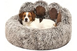 SHJOEE 60cm Ø Flauschig Hundebett Katzenbett Bärentatzen-Design Hundekissen Katzenkissen Waschbar Hundekorb Katzenkorb Plüsch rutschfest Haustierbett Warm Schlafplatz für kleine mittelgroße Hunde/Katze/Hasen