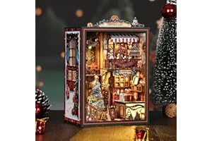 Jianyana Book Nook Kit, Weihnachten Book Nook Kit Mit Musikbox-Bauspielzeugset mit LED Licht für Erwachsene,Holzpuzzle DIY Miniatur Haus 3D Puppenhaus,Bookshelf Decor, Bücherecke