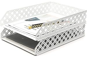 Exerz Letter Trays 2pcs Stackable Paper Sorter/Desk Organiser/File Tray for Desk - Wire Mesh Metal File Rack - Office, School, Home Study (White)