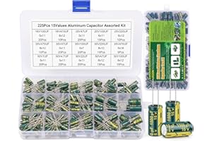 BEEYUIHF 225 Pièce 15 valeurs Condensateurs Électrolytiques Kit Assortiment Aluminium Condensateur de 1uF à 470uF Lot de Electrolytique Capacitor