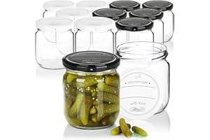 com-four® 12x Vasetti per conserva con coperchio a vite Homemade with love in bianco e nero - TO Ø 82 mm - fino a ca. 425 ml