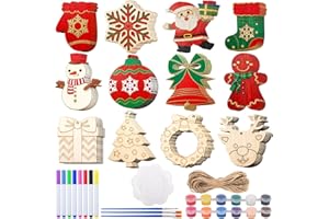 UBJUBT 60 PCS Wooden DIY Christmas Decorations, Christmas Craft Sets for Kids with Holes, 12 Designs Wooden Christmas Ornaments for School Activities Xmas Decoration