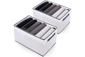 sprecenk Boîte de Rangement Vetement, 6 Grilles Armoire Organisateur de Vêtements, 2PCS Organisateur de Tiroir Pliable pour Pantalons, Pulls, Jeans, T-shirts, Gris