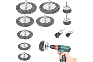 NUANGOO 12 Stück Drahtbürste Bohrmaschine Set,6mm Drahtbürste Akkuschrauber,mit Sechskantstange,Metallbürsten,zum Polieren und Schleifen.