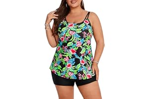 Hanna Nikole Women Tummy Control Tankini Plus Size Two Piece Swimsuit High Waist Swimwear A-Line Swim Tops
