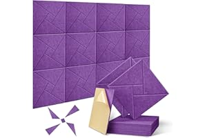 12 Pack Self-adhesive Acoustic Panels, JAMELO 12" X 12" X 0.4" Sound Proof Acoustic Foam with Pattern Square High Density Sound Absorbing Wall Panels for Home Studio Office