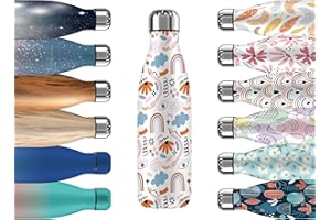 Mi Ko Mi Ka Botella de Agua Térmica de Acero Inoxidable Reutilizable | Sin BPA | Mantiene 24H Frio / 12H Calor | Hermética - Doble Pared a Prueba de Fugas (Abstracto, 500ml)