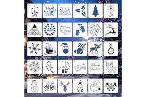 DIYJEP 30Pcs Christmas Stencils, 3x3 Inch Christmas Stencil for Painting on Wood Reusable, DIY Plastic Christmas Scrapbook Stencil, Ornaments Drawing Templates for Cards Drawing Art Supplies
