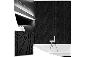 NOVECRAFTO Geometric Effect 3D Wall Panels - 20 Sheets Covering 5 sqm | 53.82 sqf Interior Cladding Set | 3D Wall Tiles Geometric Line Design in Matt Black - Each Panel Size 19.6" x 19.6"