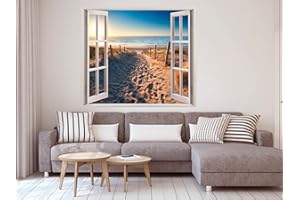 Oedim Vinilo Ventana Camino Arena Playa | 150x130cm | Adhesivo Incluido | Decoracion Habitación | Pegatina Adhesiva | Multicolor | Diseño Profesional