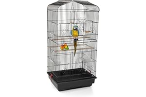 DENNY SHOP Large Metal Bird Cage for Budgie Parakeet Canary Cockatiel Finch or Lovebird by Crystals® (Black)