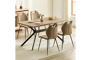 LEWE Juego de Mesa de Comedor Rectangular y 4 Sillas, Mesa y Sillas Cocina, Respaldo Alto, Patas de Hierro Negro, Sillas de Comedor Tapizadas y Muebles de Cocina de Juego de Comedor Estilo Moderno