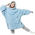 Bedsure Wearable Blanket Hoodie Women - Fluffy Fleece Hoodie Blanket for Adults Men, Warm Hooded Blanket as Gifts for Her, Light Blue, L