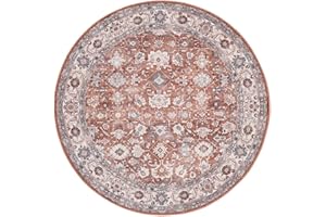 RugVista Galore Oriental Rug, Modern, Ø 160 cm, Round, Carpet, Low Pile, Machine Washable 30°, living room,bedroom, kitchen, Terracotta/Beige