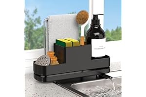 ISWUJIA Kitchen Sink Caddy Organiser,kitchen Sink Organiser,Sponge Holder for kitchen Sink Diversion Drainage,Sponge Holder with Removable Drain Tray,Dishcloth Hanger and Brush Drainer Rack