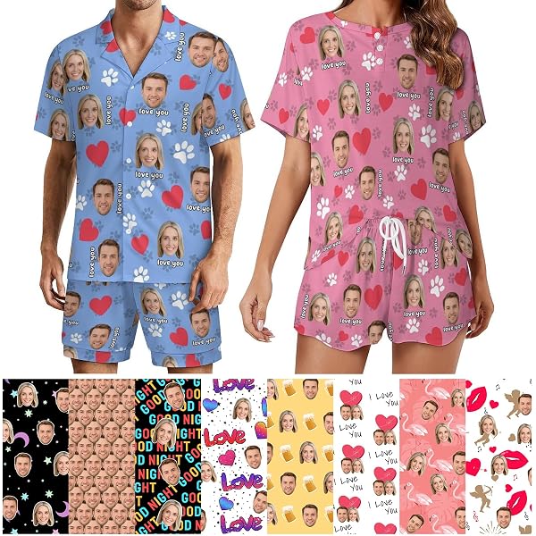 Pyjama Personnalisé Avec Photo - Manches Longues - Pour Couple, Famille - Cadeau Unique Et Fun