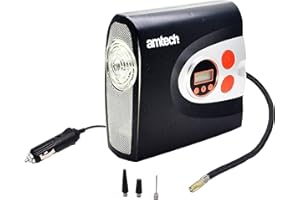 Amtech - Digital Tyre Inflator Air Compressor and Car Tyre Pump for Quick Inflation, Easy to Use, Portable, Electric with LED Light, Car Essential with 3m Cord (12V)