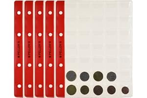 PELLER'S 10 Feuilles pour Collection de Pièces de Monnaie, 27mm x 27mm, pour Classeur M. 35 Pochettes pour Monnaies jusqu'à 23 mm de Diamètre