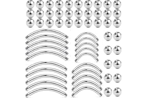 LAURITAMI 48PCS 16G Barbell Curvado Piercing Ceja Lengua Ombligo Labio Barra Bolas Colores Acero Inoxidable Anillos Joyas Cuerpo