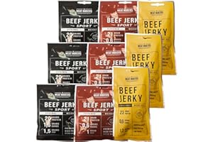 THE MEAT MAKERS Beef Jerky Sport Mix 360g (9x40g) | Cecina de Vaca, Carne Seca, Snack de Carne, Carne Seca Para Personas. Snack Deportivo Rico en Proteínas.
